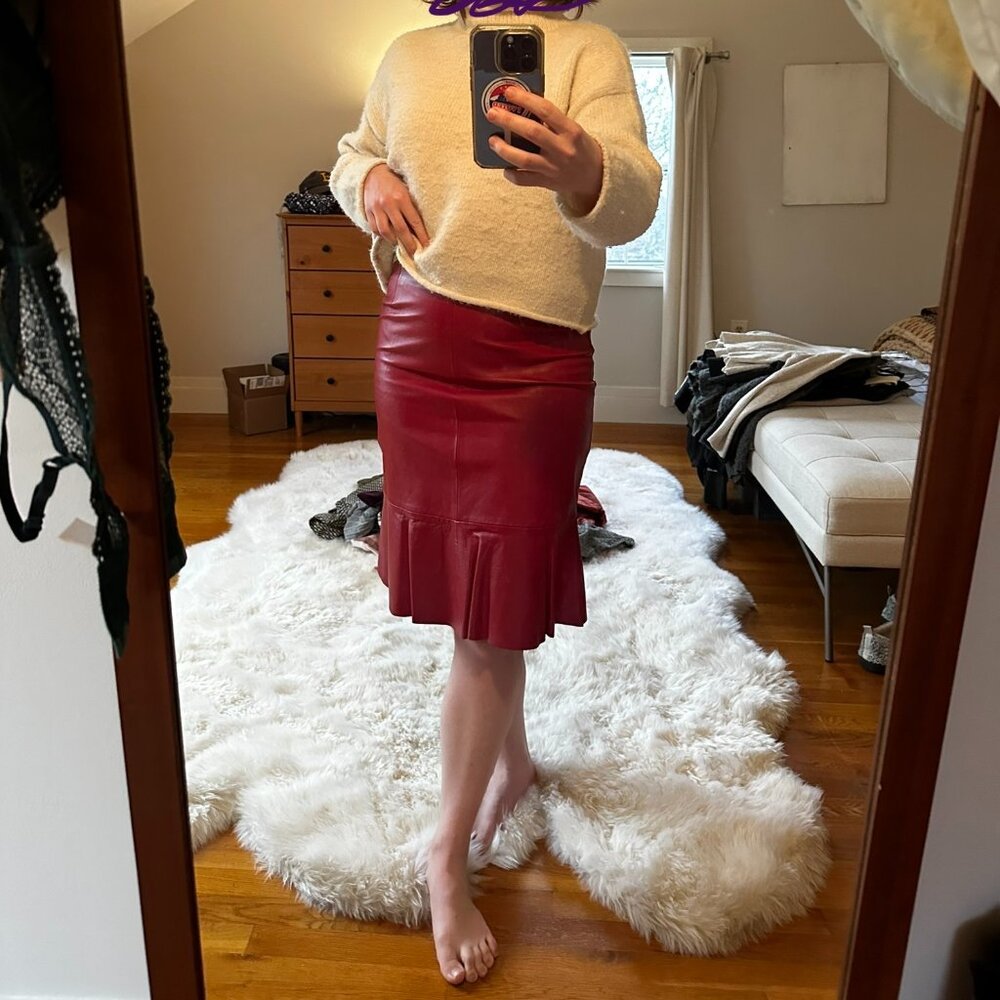 Vintage 100% leather skirt, cherry red